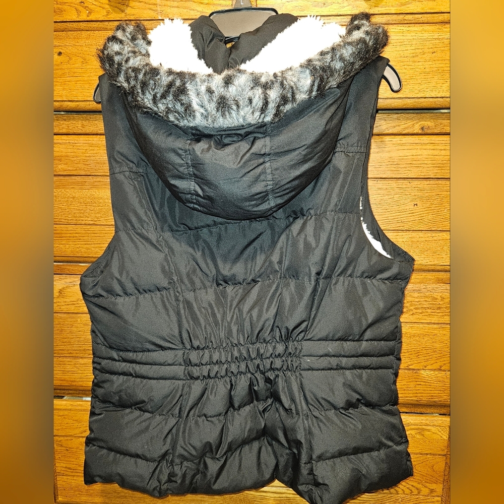 - Green Tea Faux Fur Hooded Puffer Vest Black XXL